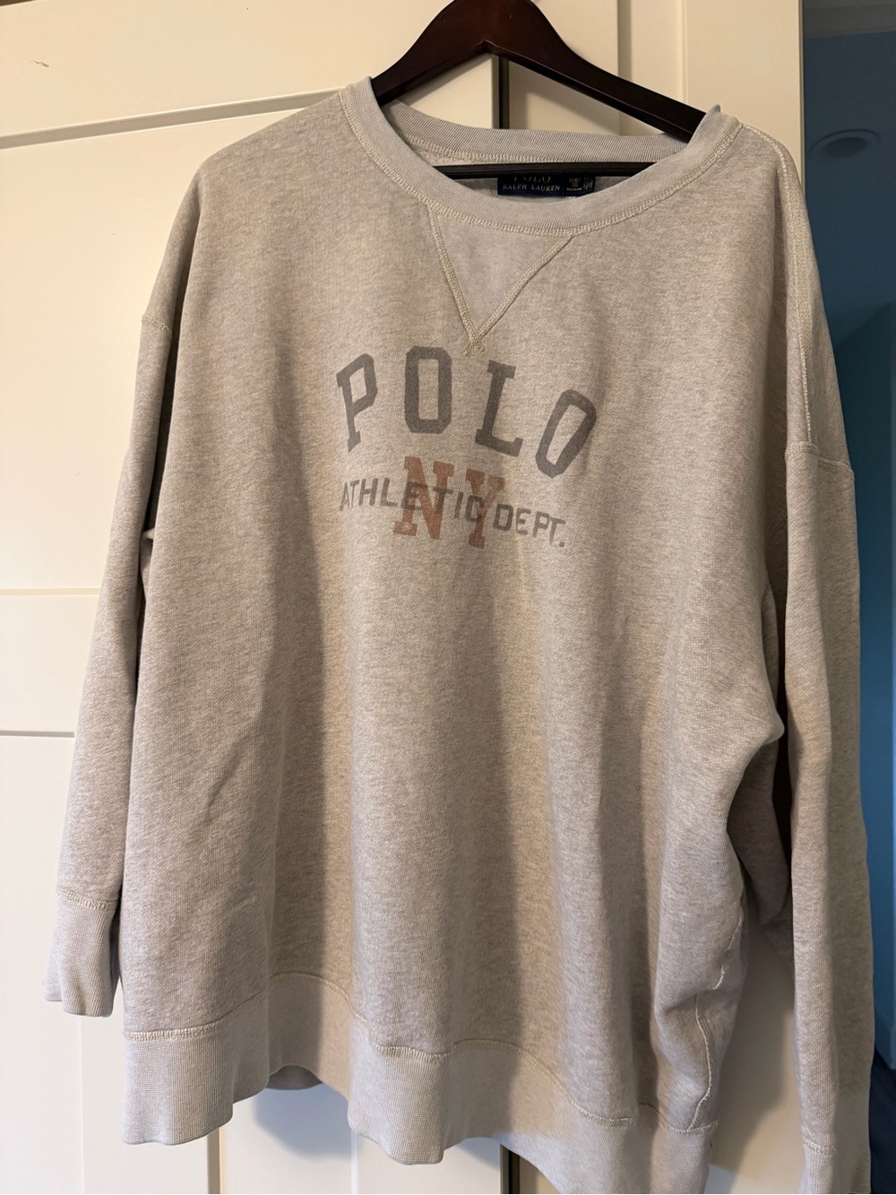 Ralph Lauren Polo Athletic Dept. Crewneck Sweatshirt - Light Beige/Gray